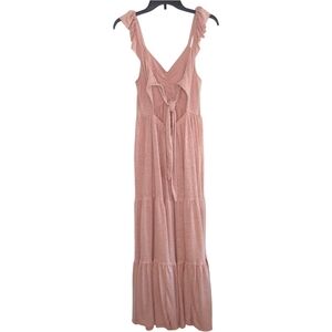 Free People Beach Sleeveless Ruffle Strap Linen Tiered Maxi Dress Blush Size S